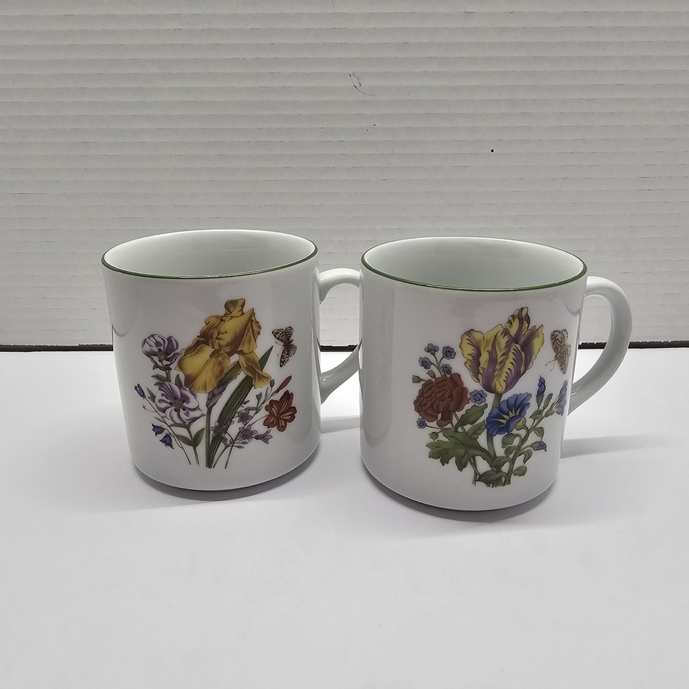 Bareuther Floral With Butterfly Series‎ Coffee Mugs Set of 2 Different Prints